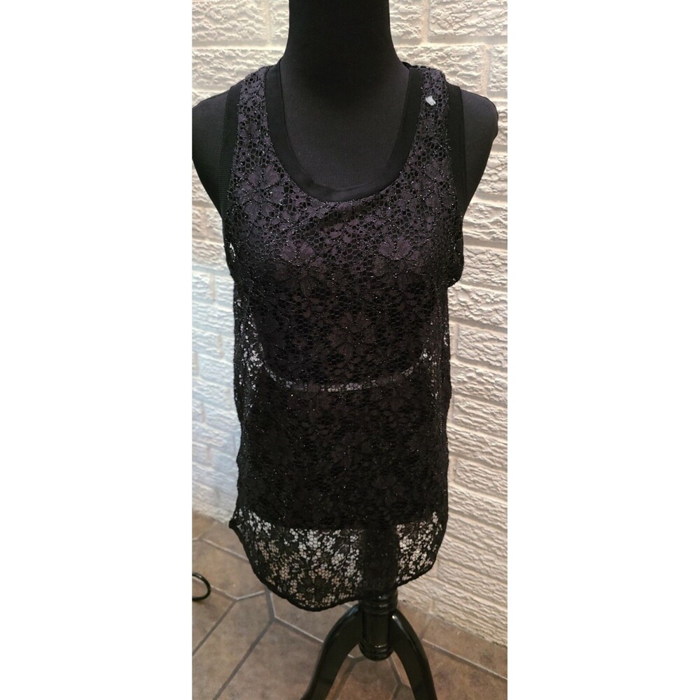 Zara Basic Sheer Black Lace Ruffle Sleeveless Top Women's Size Small